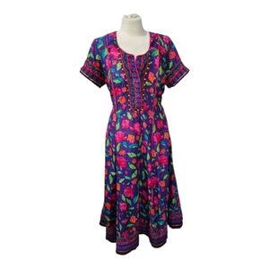Biba Pink Green Orange Floral Cotten Lightweight Dress
